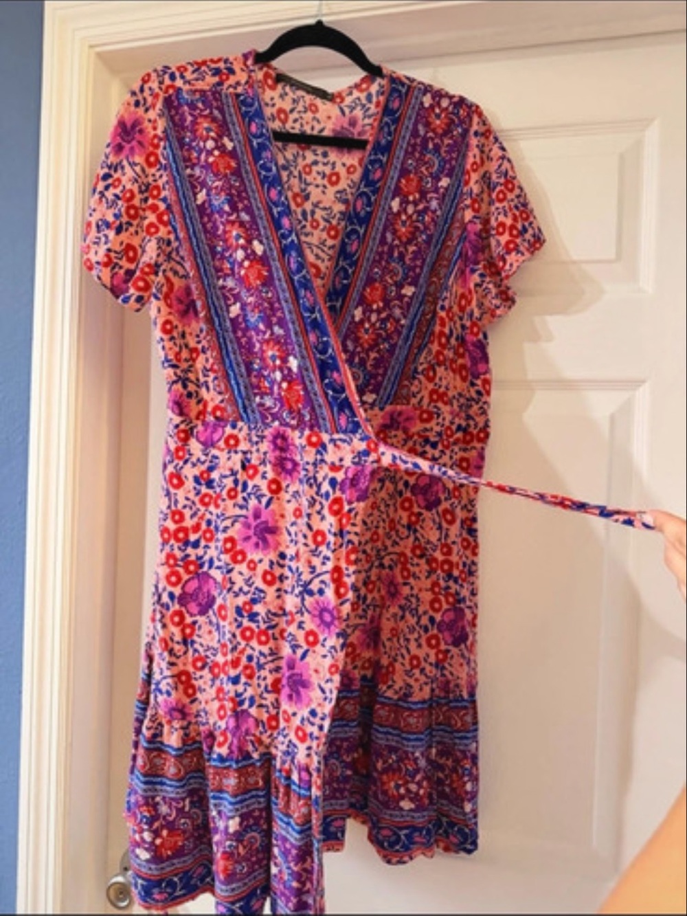 Boho Floral Wrap Midi Dress in Pink and Purple